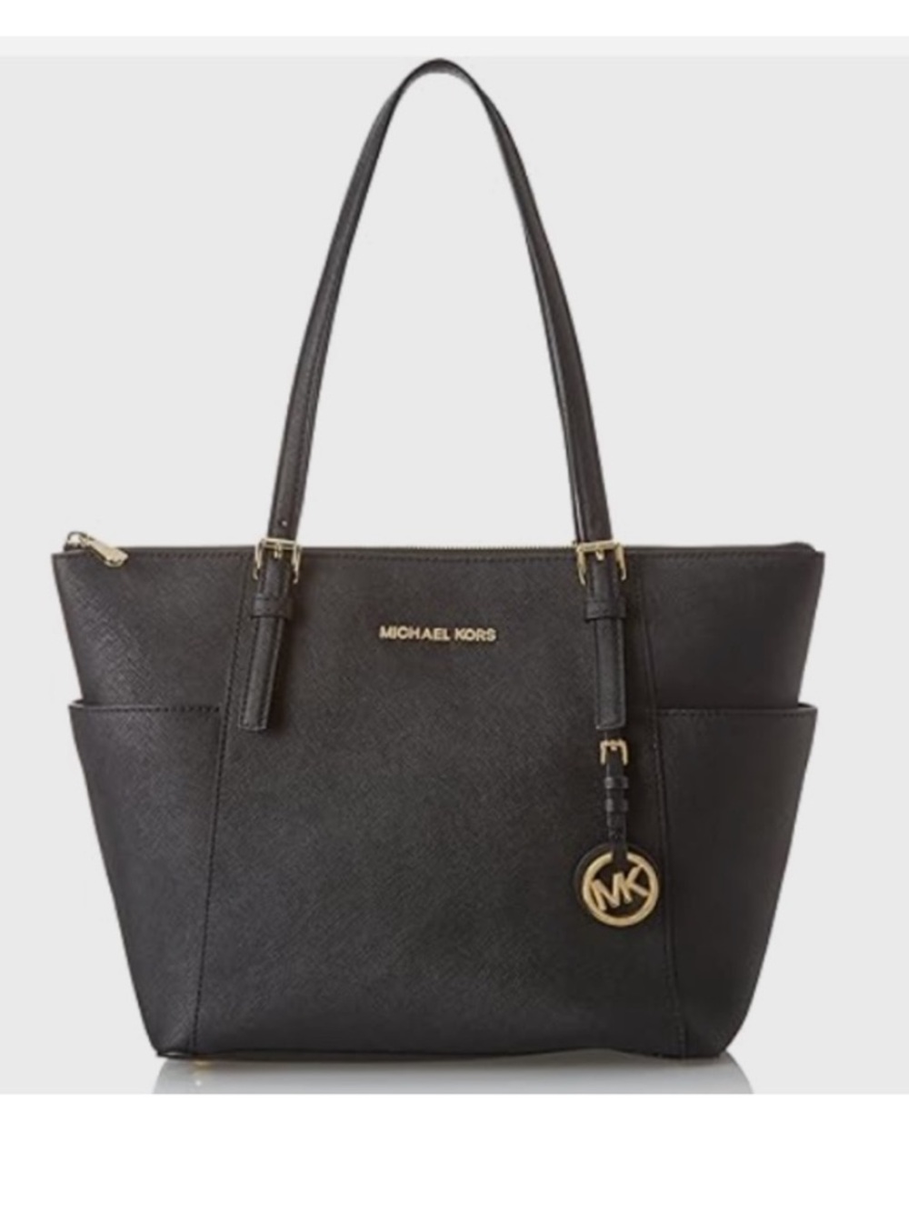 MICHAEL KORS Jet Set East West Top Zip Tote Bag Saffiano Leather Black